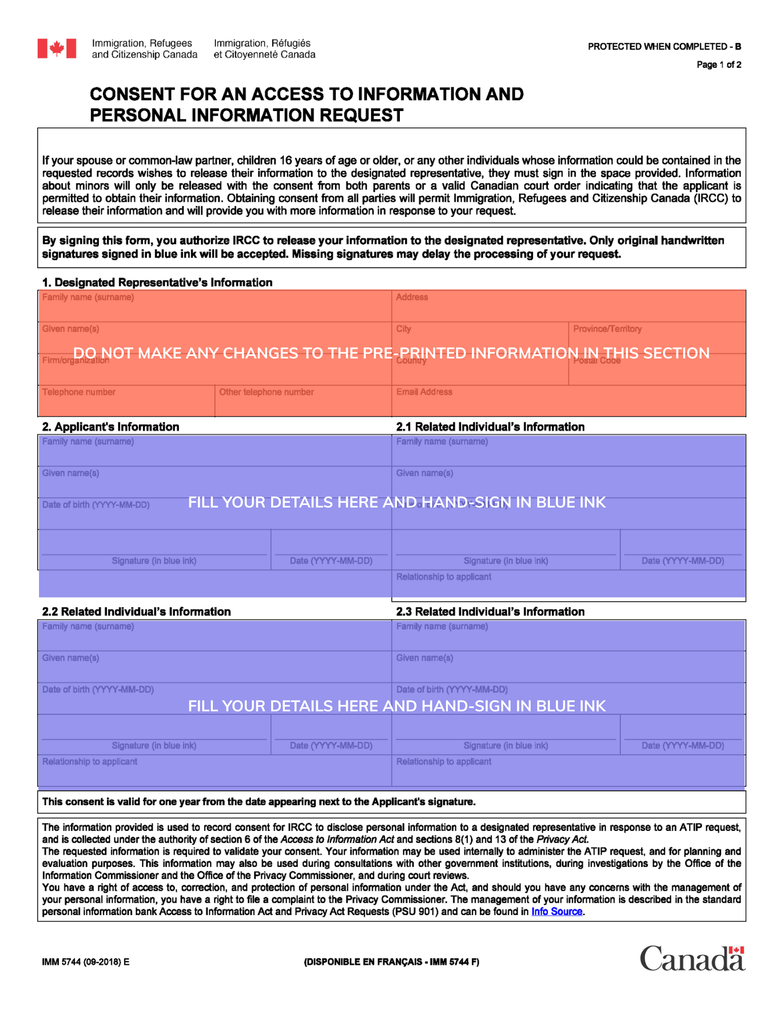 IRCC consent form sample imm5744e