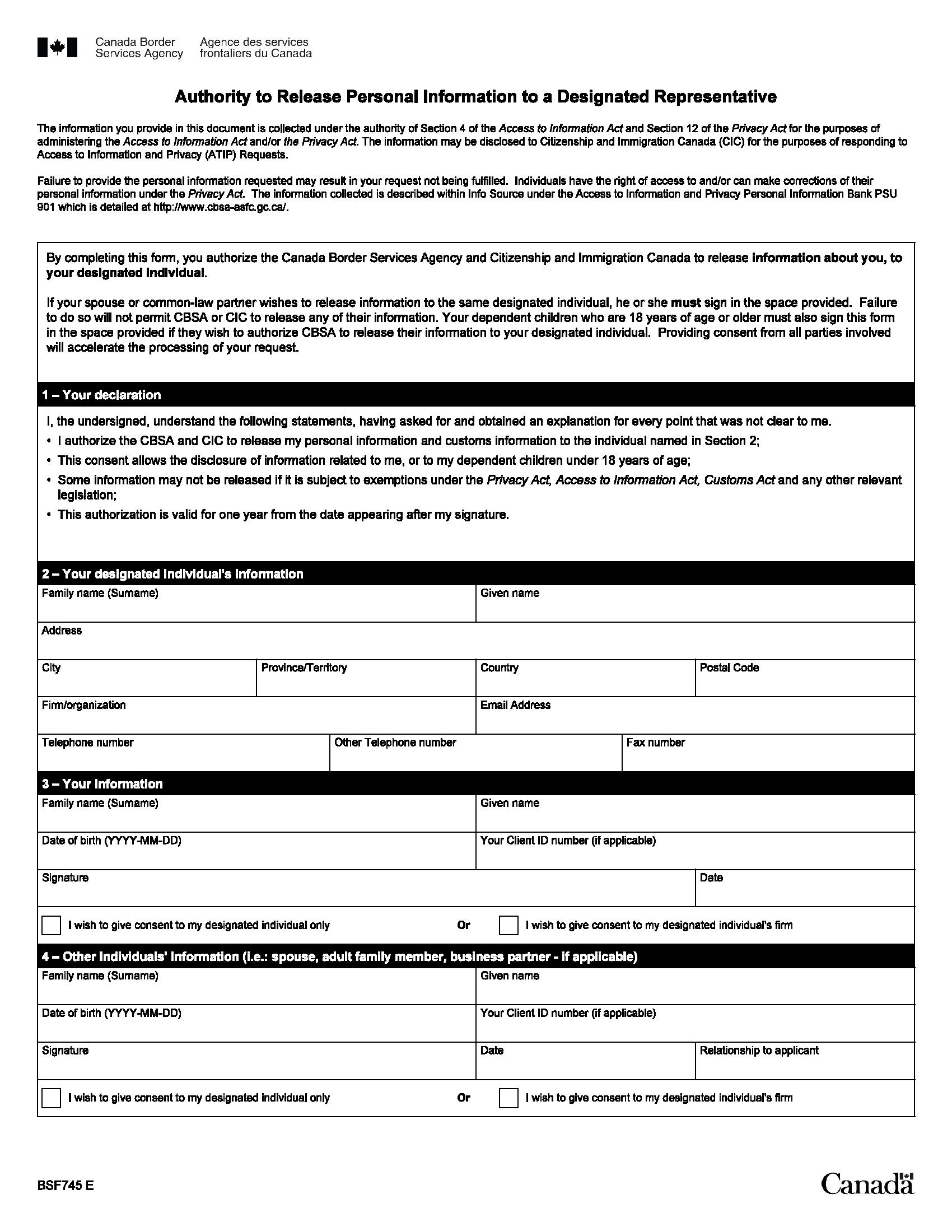 IRCC unfilled consent form bsf745